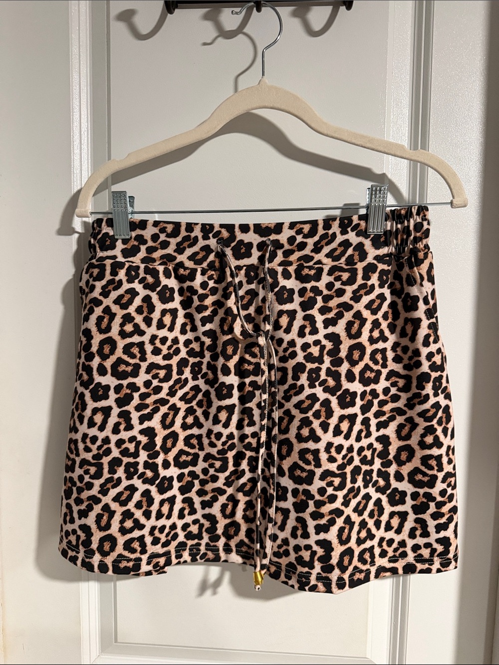 Leopard Print Drawstring Women's Skort - Pink & Brown